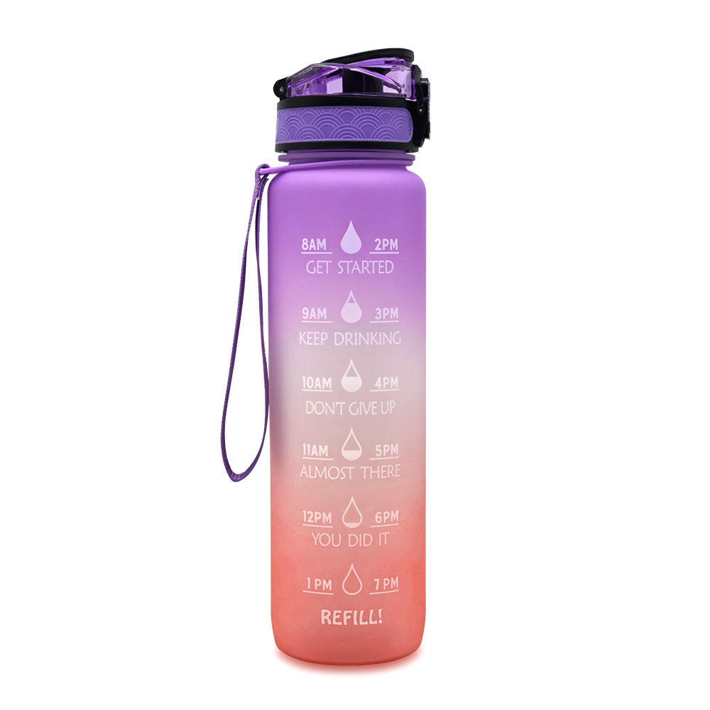 1L Motivational Water Bottle with Time Markers – Purple Orange Gradient