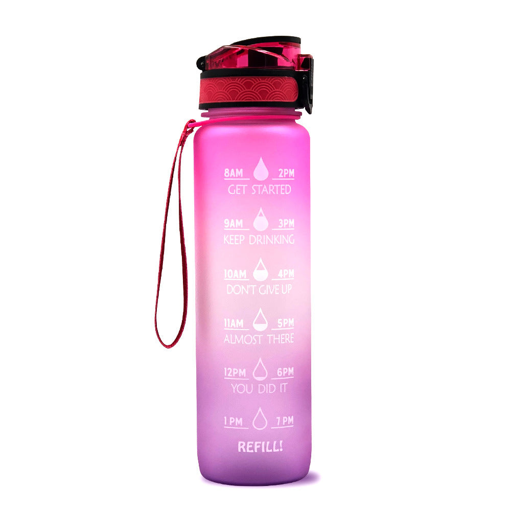 1L Motivational Water Bottle with Time Markers – Pink Purple Gradient