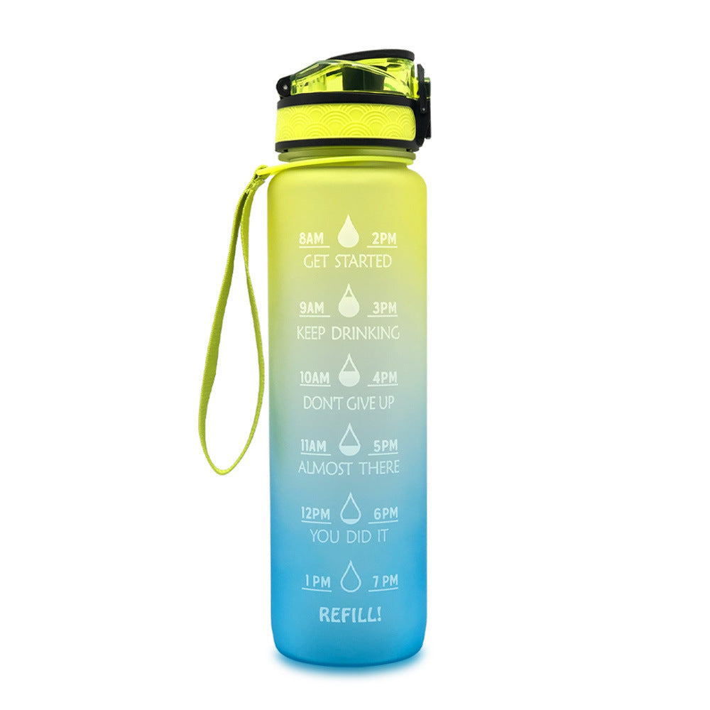 1L Motivational Water Bottle with Time Markers – Yellow Blue Gradient