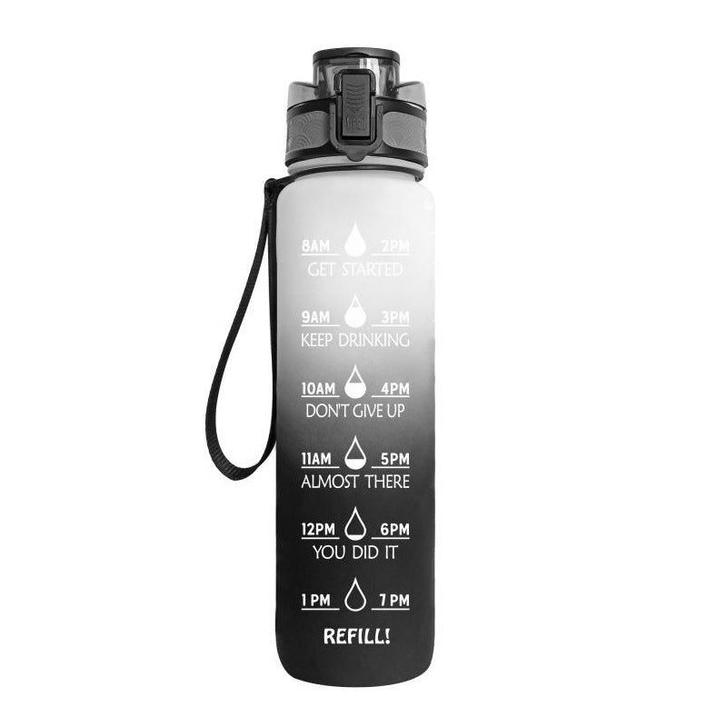 1L Motivational Water Bottle with Time Markers – White Grey Gradient