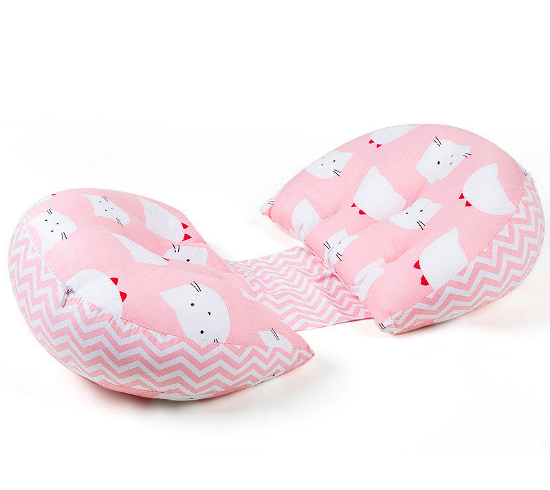 Lumbar Support Cushion for Side Sleeping & Pregnancy – Pink Cat Print