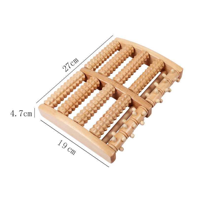 Wooden Foot Massage Roller – 5-Row with Gear Rollers